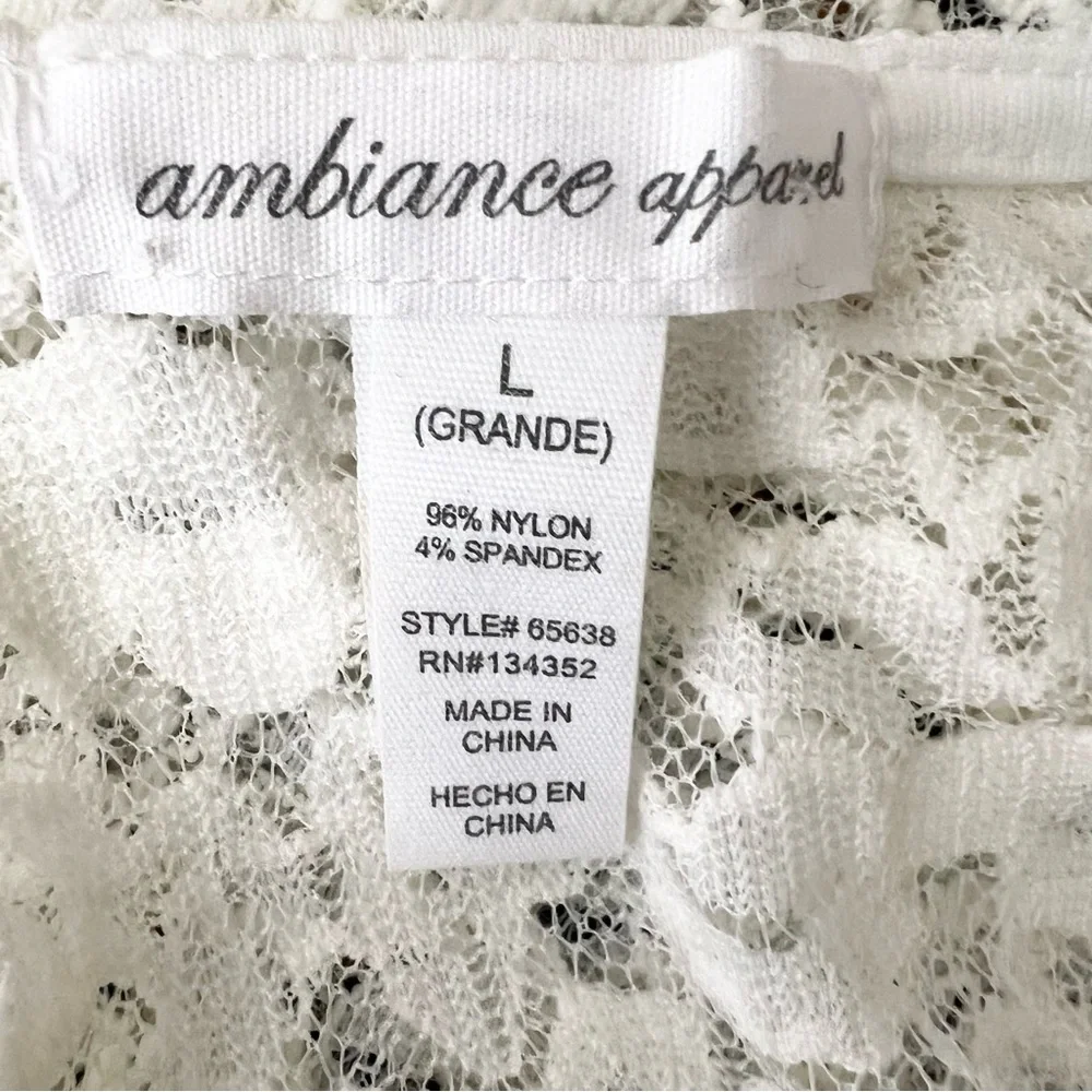Ambiance Sheer White Lace Cropped Blouse Top Size Large